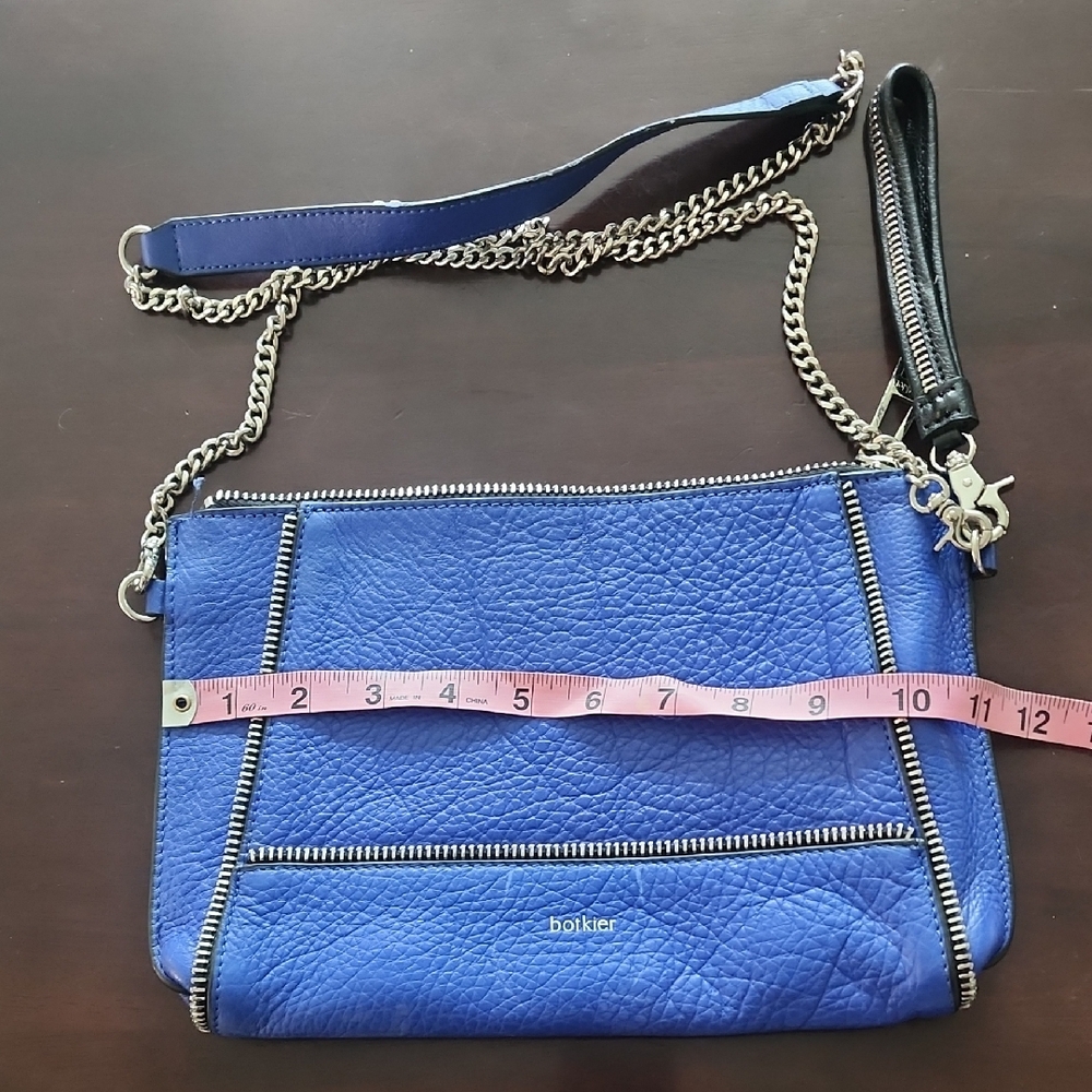 Botkier Blue Leather Crossbody Bag Chain Strap Wristlet Clutch - Picture 10 of 14